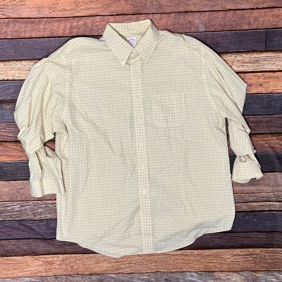 Brooks Brothers Men's Yellow Checkered Long Sleeve Button Down Dress Shirt